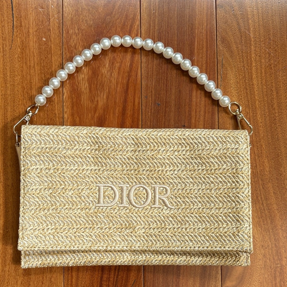 Dior beauty Beige Woven Clutch with Pearl Strap